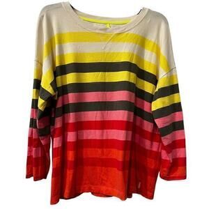 T for Talbots Woman's Knit Pullover Dopamine Ombre Striped Top Size L